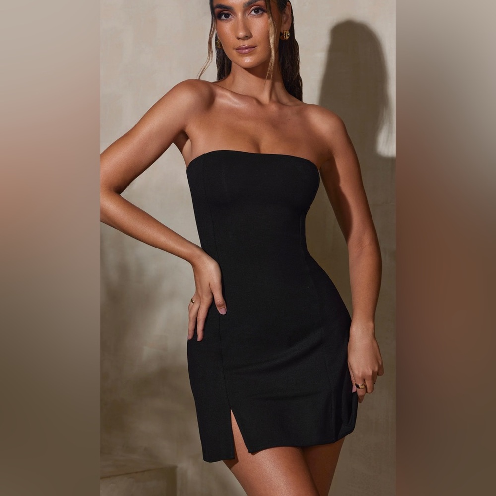 Oh Polly Bandeau Neckline Mini Dress in Black
